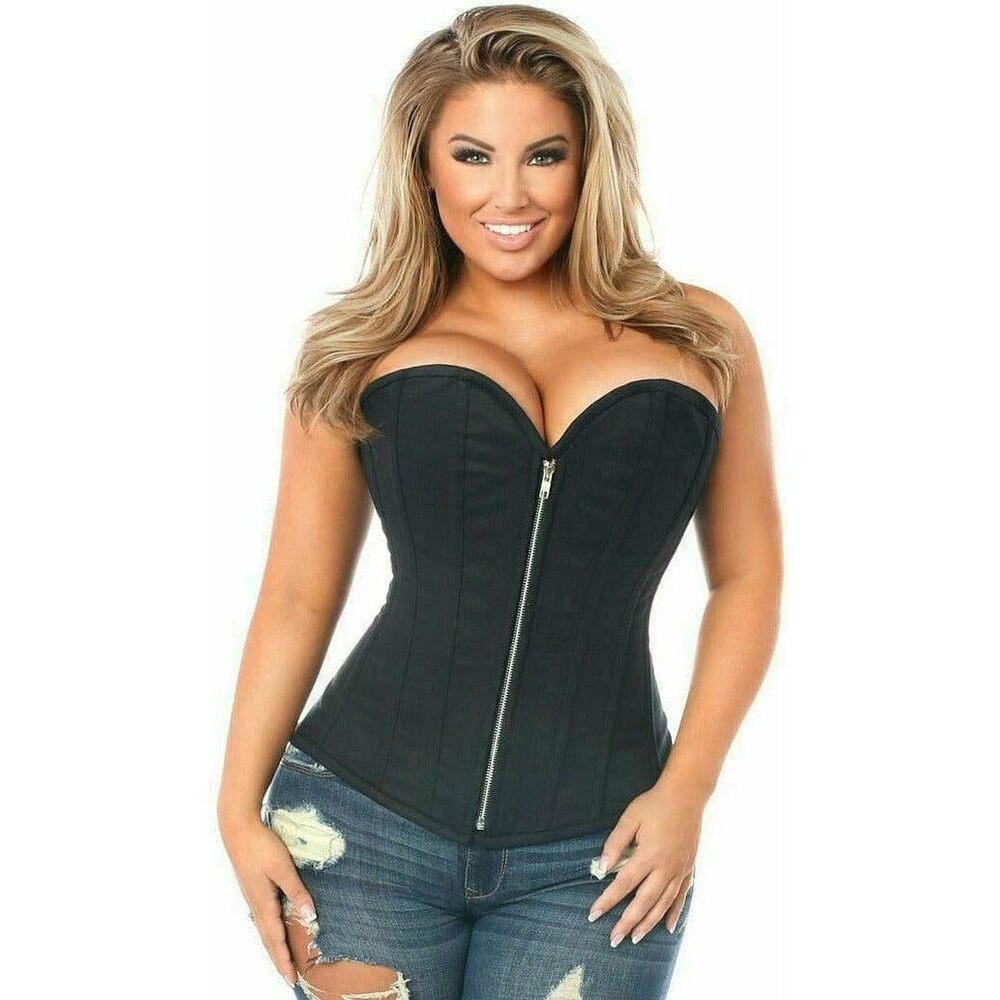 5679 Top Drawer Black Cotton Steel Boned Corset w/Zipper 2X
